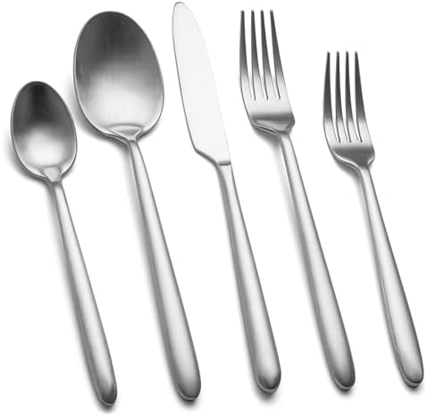 Heavy Duty Silverware Set, EIUBUIE 40-Piece Premium Stainless Steel Flatware Sets For 8, Matte Brushed Finish Cutlery Tableware Modern Kitchen Utensils Set for Home Restaurant, Dishwasher Safe by EIUBUIE