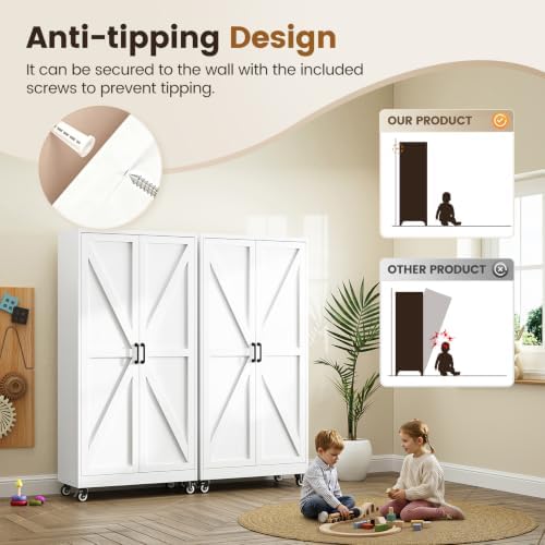 Yizosh 75" White Metal Pantry Cabinets,Garage Storage Cabinet with Wheeles - Image 4