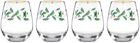 Lenox Holiday Stemless Wine Glasses, 14oz, Christmas Set of 4 by Lenox