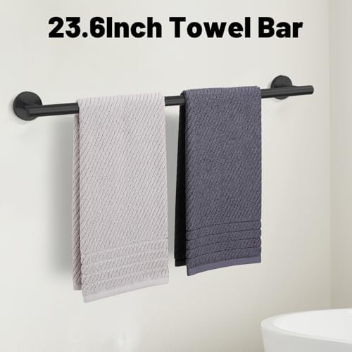 5 Pieces Matte Black Bathroom Hardware Accessories Set SUS304 Stainless Steel Black Towel Bar Holder Set, 23.6Inch Towel Racks for Bathroom, Robe Towel Hooks, Toilet Paper Holder Wall Mounted - Image 2