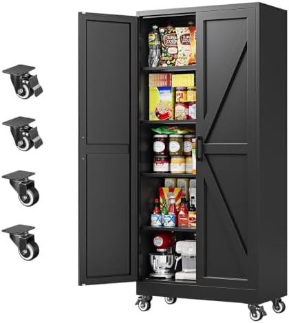 Letaya Metal Garage Storage Cabinet with Wheels,Large Black Kitchen Pantry by LetayaMetalCabinets