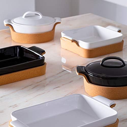 Casafina Ceramic 10" Square Baker with Cork Tray - Ensemble Collection, White | Oven & Dishwasher Safe Bakeware | Food Safe Glazing | Restaurant Quality Dinnerware - Image 5