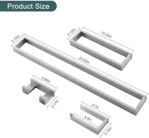 Brushed Bathroom Hardware Accessories Set 4 Pieces Brushed Nickel Towel Bar Set, 23.6 Inch Towel Rack Set SUS304 Stainless Steel Bathroom Set,Wall Mounted - Image 6