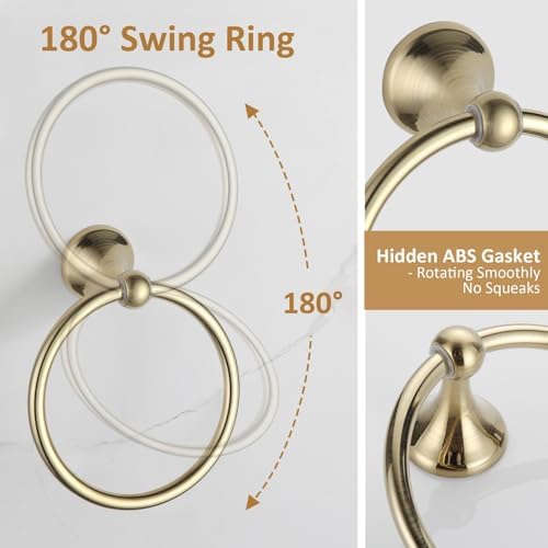 BGL Bathroom Accessories Set, Brushed Brass Towel Holder for Bathroom, 4-Piece Towel Ring, Robe Hook, Toilet Paper Holder Wall Mounted - Image 6