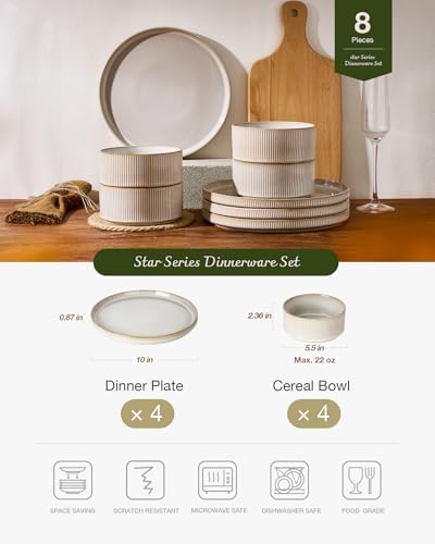 Famiware Star Ceramic Plates and Bowls Sets, 8-Piece Dinnerware Set for 4 - Image 2