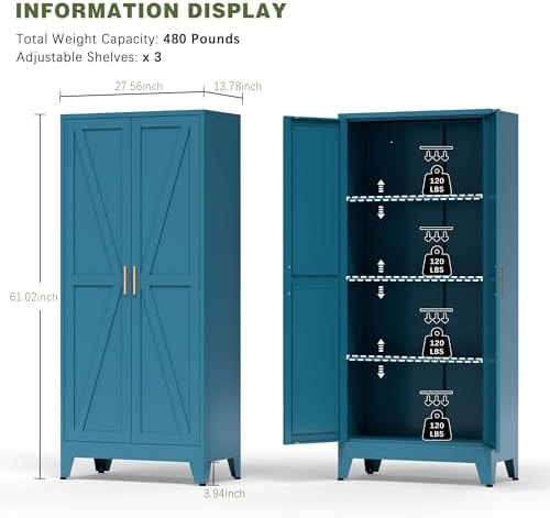 COFaR Home Farmhouse Storage Cabinet with 2 Barn Door, 61" H Metal Cabinet - Image 3