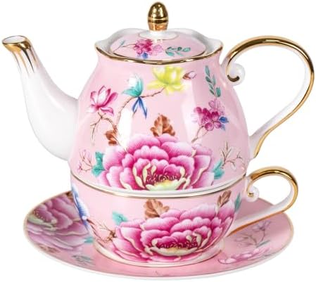 KAMMAK Tea for One Set, Ceramic Teapot, Bone China Tea Set, Cup and Saucer by KAMMAK