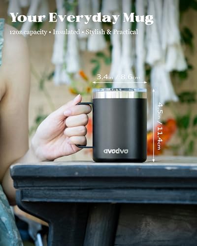 12oz Insulated Coffee Mug with 2 Lids & Handle, Stainless Steel Cup - Image 3