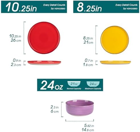 vancasso Bonita Stoneware Dinnerware Sets, 12 Pieces Dishes Set，Polished Round Plates and Bowls Set for 4, Dishwasher and Microwave Safe, Multicolor - Image 2