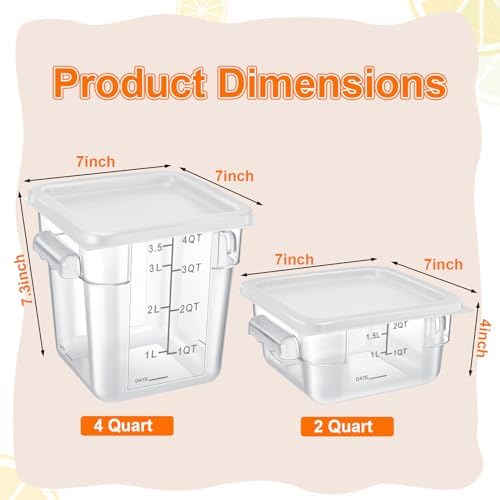Suclain 8 Pcs Food Storage Container with Lids Set 2qt and 4qt Square Clear Commercial Containers with Scales Handles for Home Restaurant Kitchen Food Storage, Marinating Meat, Proof Dough (White) - Image 2