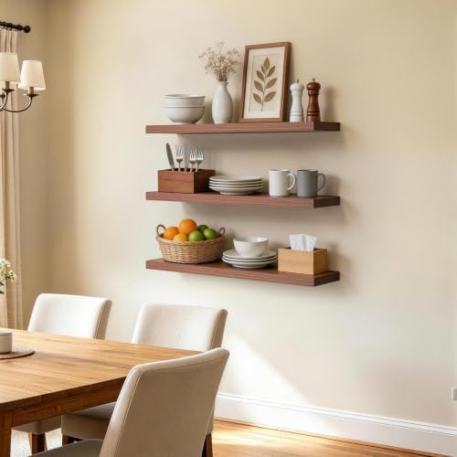 BAYKA Walnut-Like Floating Shelves 22.5in, 3Pack, Wall Mounted Wall Decor - Image 4