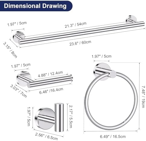 Lairuier Polished Chrome Bathroom Hardware Set, 10 PCS Towel Bar Set - Image 7