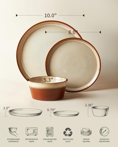 Pokini Ceramic Plates and Bowls Sets for 8, 24pcs Dinnerware Sets, Dish Set - Image 2