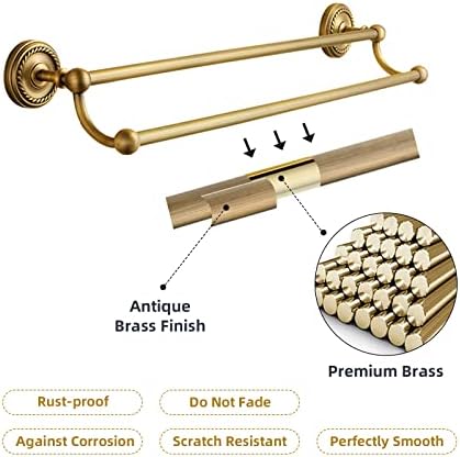 4 Piece Antique Brass Gold Bathroom Accessories Set - 24” Towel Holder, Antique Bar Brass Bath Accessories - Wall Mounted Bathroom Hardware Accessory Set - Image 3