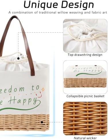 Wicker Picnic Basket for 2 Person, Folding Picnic Set, Natural - Image 4