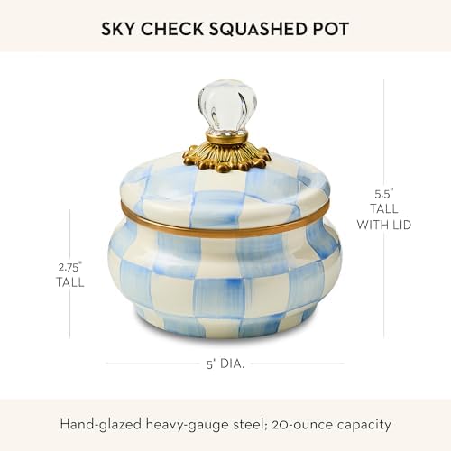 MACKENZIE-CHILDS Enamel Squashed Pot, Light-Blue-and-White Sky Check - Image 4