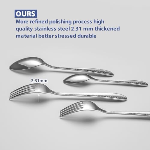 40 Piece Silverware Set Service for 8, EIUBUIE Premium Stainless Steel Cutlery Set, Mirror Polished Flatware Sets with Pattern Handle, Modern Kitchen Eating Utensils Sets Include Spoons Forks Knives - Image 6