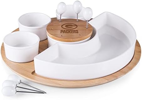 PICNIC TIME NFL Symphony Appetizer Serving Tray Set, Party Platter Set, Appetizer Plate, (Bamboo & White Ceramic) by PicnicTimeFamilyofBrands