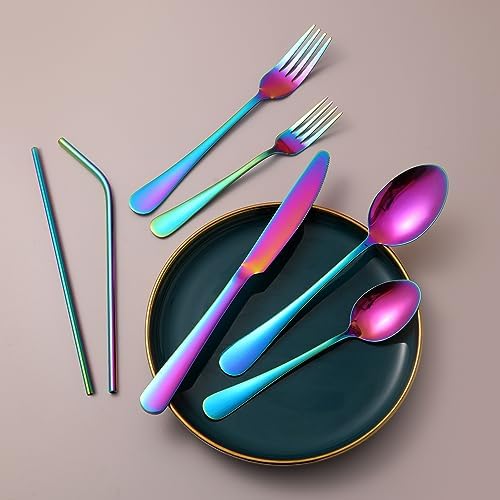 84 Pieces Mirror Rainbow Silverware Service for 12 Flatware Set Stainless Steel Utensils Cutlery Set Dishwasher Safe - Image 4