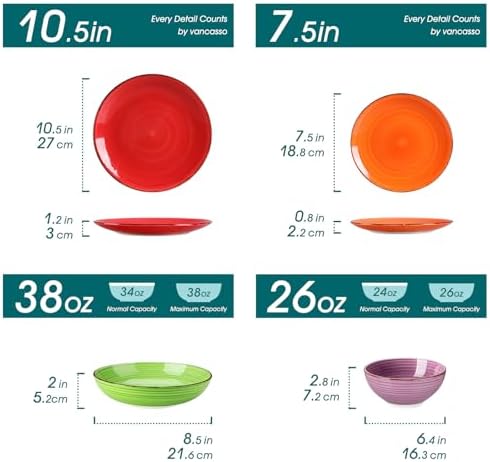 vancasso Bonita Dinnerware Sets, 24 Pieces Multicolor Stoneware Dinner Set - Image 2