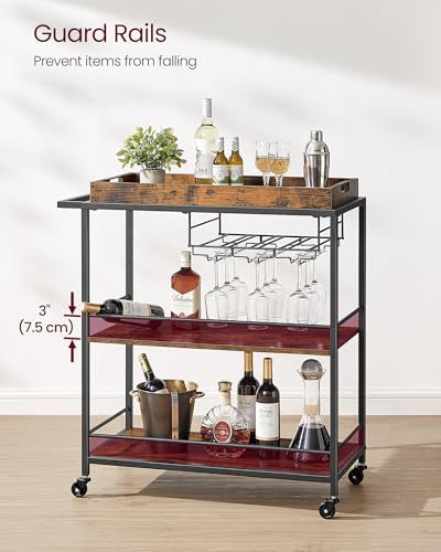 VASAGLE Bar Cart with Wheels, Drink Cart with Wine Rack, Glass Holder - Image 5
