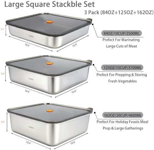 YUPER Stainless Steel Food Storage Containers, 3 Pack (84+125+162OZ) - Image 2
