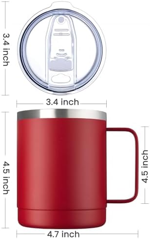 MEWAY 12oz Coffee Mug With Handle and Sliding Lid,Stainless Steel Travel Tumbler Cup with Handle,Double Wall Vacuum Insulated Camping Cup for Hot & Cold Drinks Tea (Red,Set of 1) - Image 4