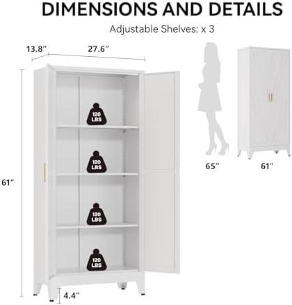 COFaR 61" Metal Pantry Cabinet with Adjustable Shelves, White Storage Cabinet with Doors and Shelves, Sturdy Freestanding Cupboard for Kitchen Pantry, Bathroom Storage, Living Room & Office - Image 2
