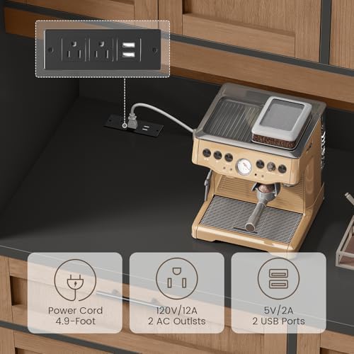 Itaar 71" Kitchen Pantry Cabinet with Charging Station and Led Light, Kitchen Storage Cabinets with Microwave Stand, 59" Wide Pantry Storage Cabinet with Storage Cart 3 Tier for Dining Room, Brown - Image 5