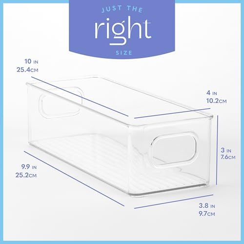 Plastic Food Storage 4 Pack Clear Container Bin with Handles for Organizing Kitchen, Pantry, Fridge, Freezer, Pantry,Bathroom. 10"x4"3" - Image 3