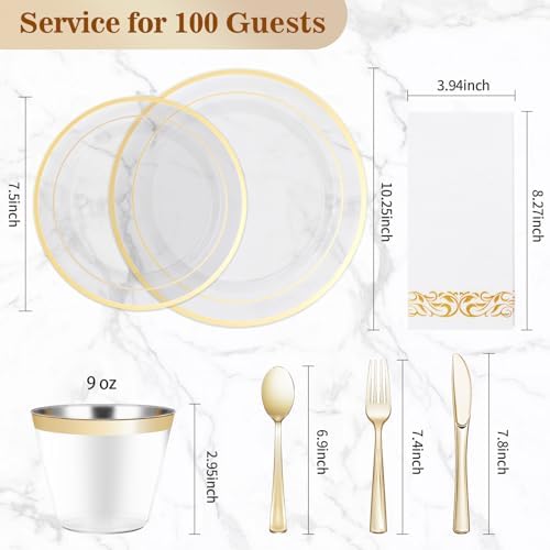 BESTVIP 700 PCS Clear Gold Plastic Plates and Silverware Set Disposable - Image 4