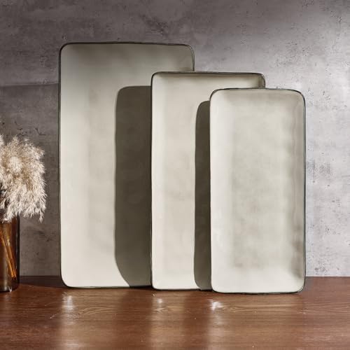 Famiware Serving Platters Set of 3 Sizes - Rectangular, Light Khaki by Famiware