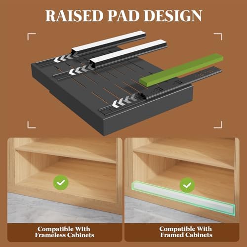 Seinloes 6 Pack Expandable Pull Out Cabinet Organizer 21"Deep With Raising Pad for Framed Cabinets,Upgrade 3 Slide Rails Slide Out Drawers,No Drill Roll Out Shelves,Adjustable Width 12.1"-20.4" Black - Image 2