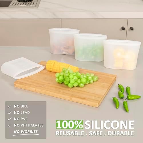 Reusable Snack Bags, 4 Pack, Stand Up 100% Silicone Reusable Storage Bag, Ziplock Silicone Food Storage Containers Snack Size, Freezer Microwave Oven Dishwasher Safe, Translucent, 16oz - Image 2