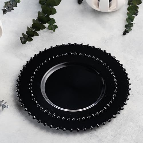 PLASTICPRO 128 Piece Combo Plastic Dinner Plates Disposable Plastic Fancy Heavy Duty Party Dishes 7 inch and 10 inch, Black Beaded - Image 4