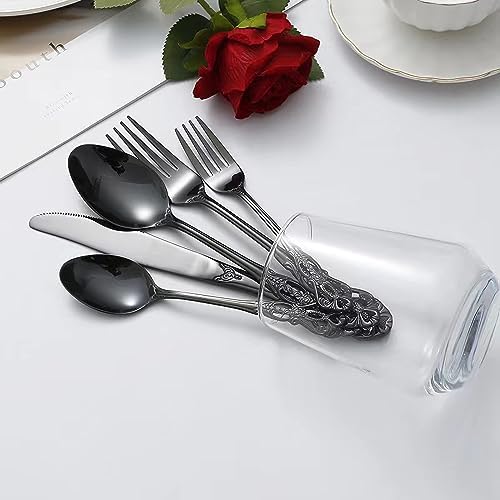 Black Silverware Set for 2, MIKIWAY 10 Pieces Stainless Steel Flatware Set, Cutlery Tableware Set, Kitchen Utensils Set Include Spoons And Forks Set, Mirror Polished, Dishwasher Safe - Image 3