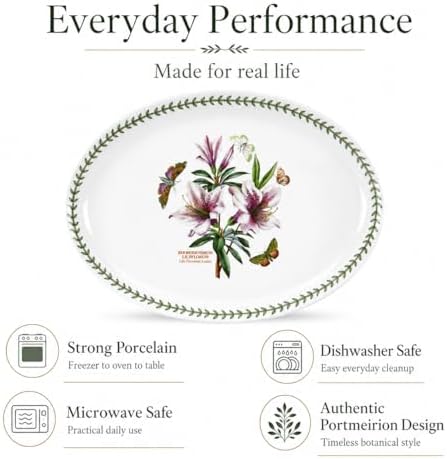 Portmeirion Botanic Garden 15" Oval Serving Platter, Lily Flowered Azalea Motif - Durable Porcelain Baking Dish with Chip-Resistant Glaze, Dishwasher & Microwave Safe - Stylish Bakeware & Serveware - Image 4