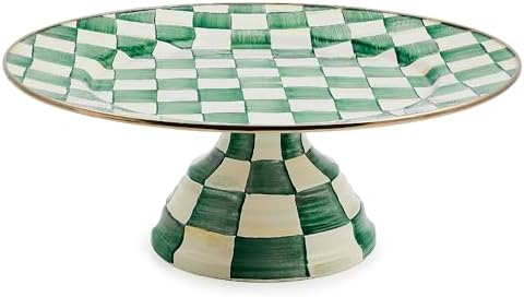 MACKENZIE-CHILDS Pedestal Platter, Large, Green-and-White Emerald Check by Unknown