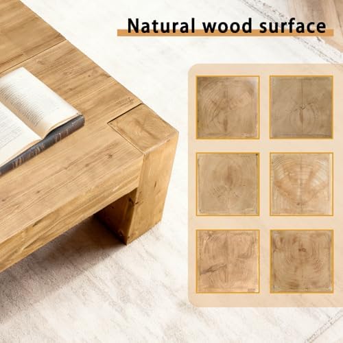 Rustic Wooden Coffee Table for Living Room, Big Square Coffee Table - Image 7