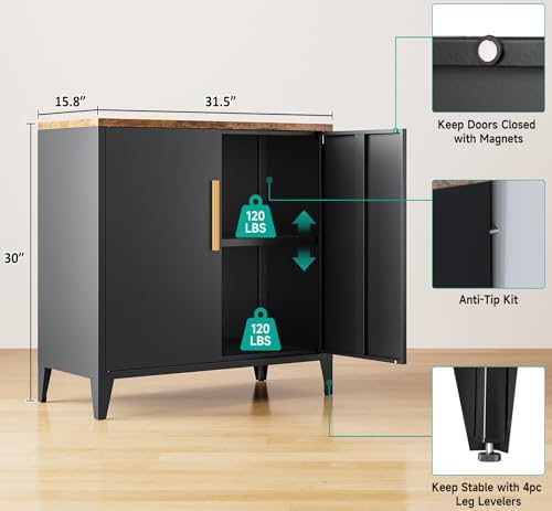 SISESOL Black Storage Cabinet with Doors and Shelves,30 inch Pantry Cabinet Sideboard with Leg,Small Accent Cabinets with Storage,Side Floor Cabinets for Home,Kitchen,Coffee Bar,Dining/Living Room - Image 3