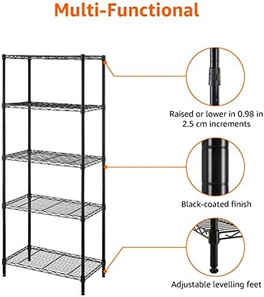 Amazon Basics 5-Shelf Multipurpose Adjustable Steel Garage Shelving Unit, Storage Rack for Kitchen, 200 lbs Per Shelf, Easy Assembly, 13.4"D x 23.2"W x 60"H, Black - Image 5