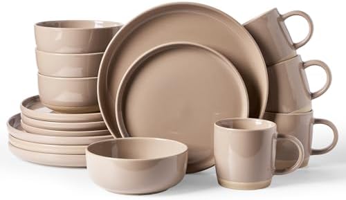 Famiware Milkyway 16-Piece Dinnerware Set with Mugs, Cinnamon Brown by Famiware