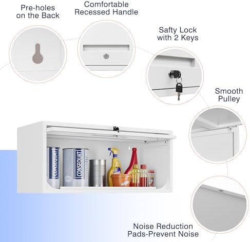 Yizosh Metal Wall Cabinet with Doors, Wall Mounted Storage Cabinet - Floating Tool Cabinet for Kitchen, Basement, Warehouse (White, 13.7" H) - Image 5