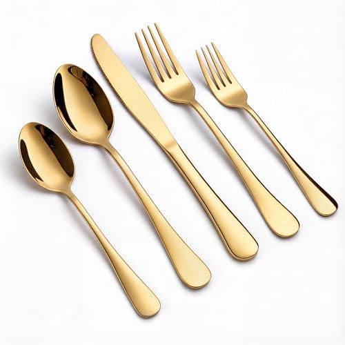 LIANYU 20 Piece Stainless Steel Gold Silverware Set, Flatware Set for 4 by LIANYU