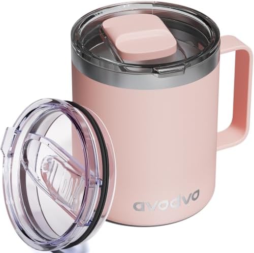 12oz Insulated Coffee Mug with 2 Lids & Handle, Stainless Steel Cup by avodvo