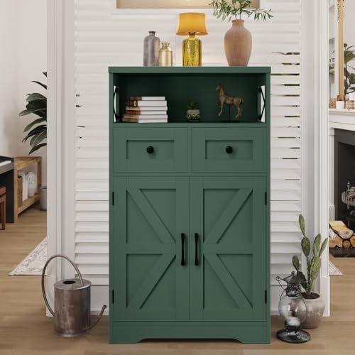 Farmhouse Storage Cabinet with Drawers, Small Kitchen Pantry Cabinet, Green - Image 5