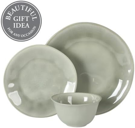 Gibson Elite Port Barton Plates and Bowls Sets, 12-Piece Stoneware Dinnerware Sets, Reactive Glaze Dish Set - Green - Image 4