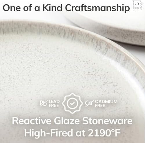12 Piece Stoneware Dinnerware Set for 4, Handcrafted Plates and Bowls Set - Image 5