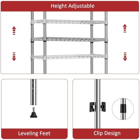 IZEUK 3 Tier Heavy Duty Steel Storage Shelves, Metal Shelf Wire Shelving Rack for Pantry, Kitchen, Cloakroom or Office Organization (11.8" D x 25.6" W x 31.5" H, 750LBS, Chrome) - Image 4