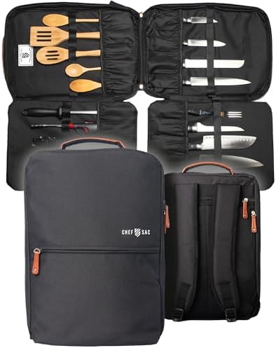 Chef Knife Bag | Premium Knife Case | Waterproof Material | Chefs Case with 30+ Pockets for Knives & Utensils | Culinary Gifts For Chefs & Students | Sturdy Travel Knife Bag (Black) by ChefSacKitchenHome